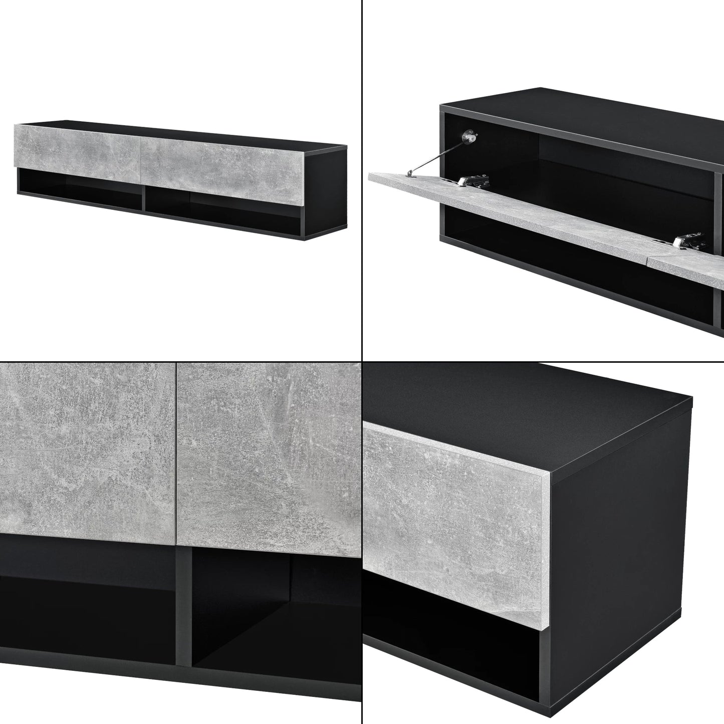 In And OutdoorMatch Zwevend Kast Selena - 140x31x30 cm - Zwart en Betonlook - Spaanplaat - Deluxe Design TV cabinet