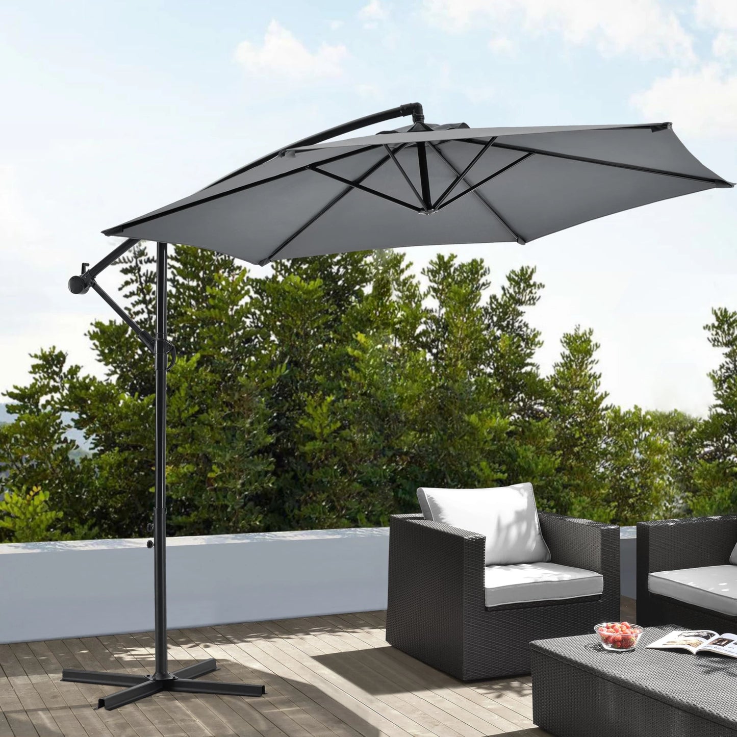 In And OutdoorMatch Zwevende Parasol Addie - Staal - Ø 270x245 cm - Incl. Grijze basis - Waterafstotend - Luxe uitstraling Sunshade