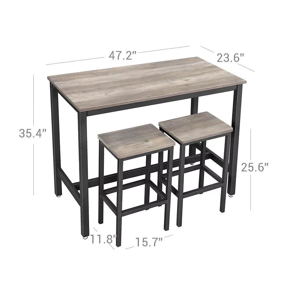 In And OutdoorMatch keukentafel met 2 barkrukken Sergio - Eettafel keuken - Rechthoek - Eetkamertafel - 120 x 60 x 90 cm - 2 personen - Grijs Bar table