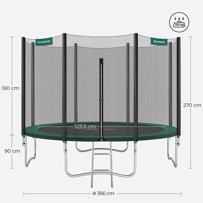 In And OutdoorMatch trampoline met veiligheidsnet Melody - tuintrampoline - 366 cm - ronde trampoline - met veiligheidsnet - met ladder - Zwart Groen Trampoline