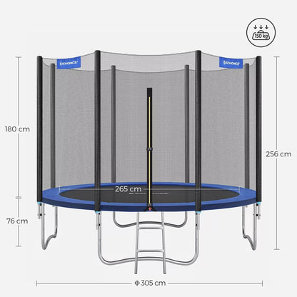 In And OutdoorMatch trampoline met veiligheidsnet Myron - tuintrampoline - 305 cm - ronde trampoline - met veiligheidsnet - met ladder - Zwart Blauw Trampoline