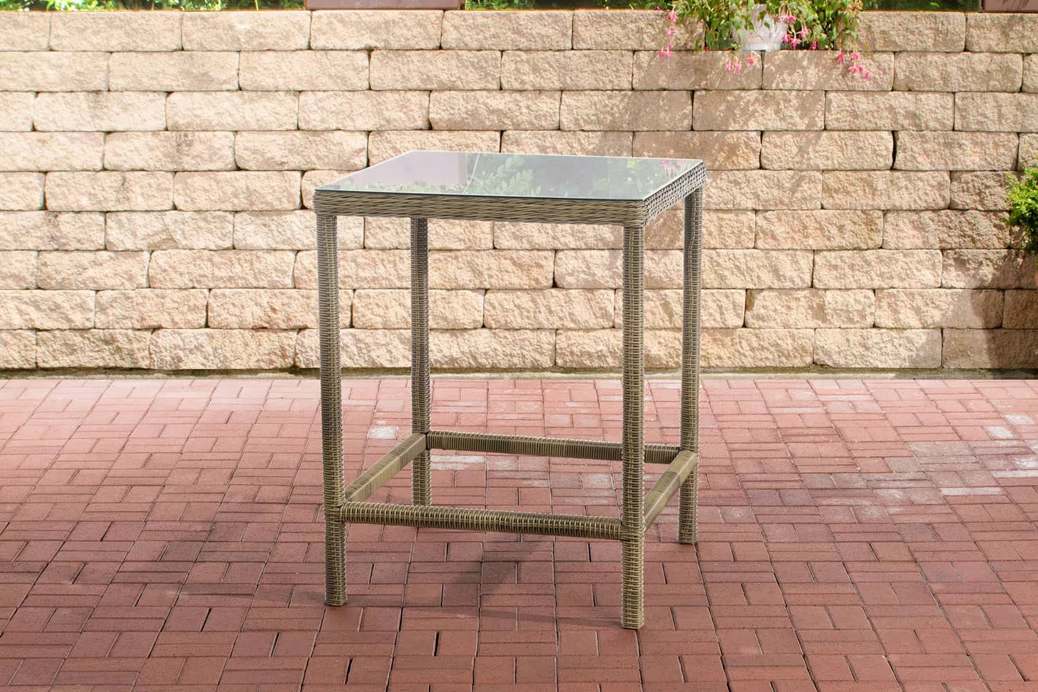 In And OutdoorMatch tuintafel Lauriane - Bartafel - Creme - tuintafel kunststof - tuintafels - tafel - Glazen tafel - 84 x 84 x 110,5 cm Bar table