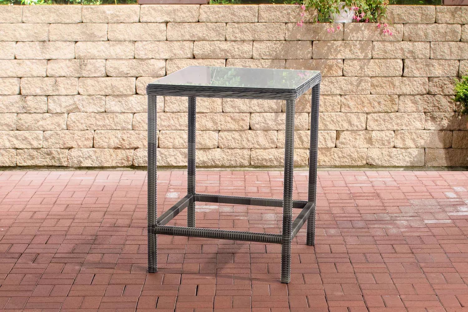 In And OutdoorMatch tuintafel Uriel - Bartafel - Grijs - tuintafel kunststof - tuintafels - tafel - Glazen tafel - 84 x 84 x 110,5 cm Bar table