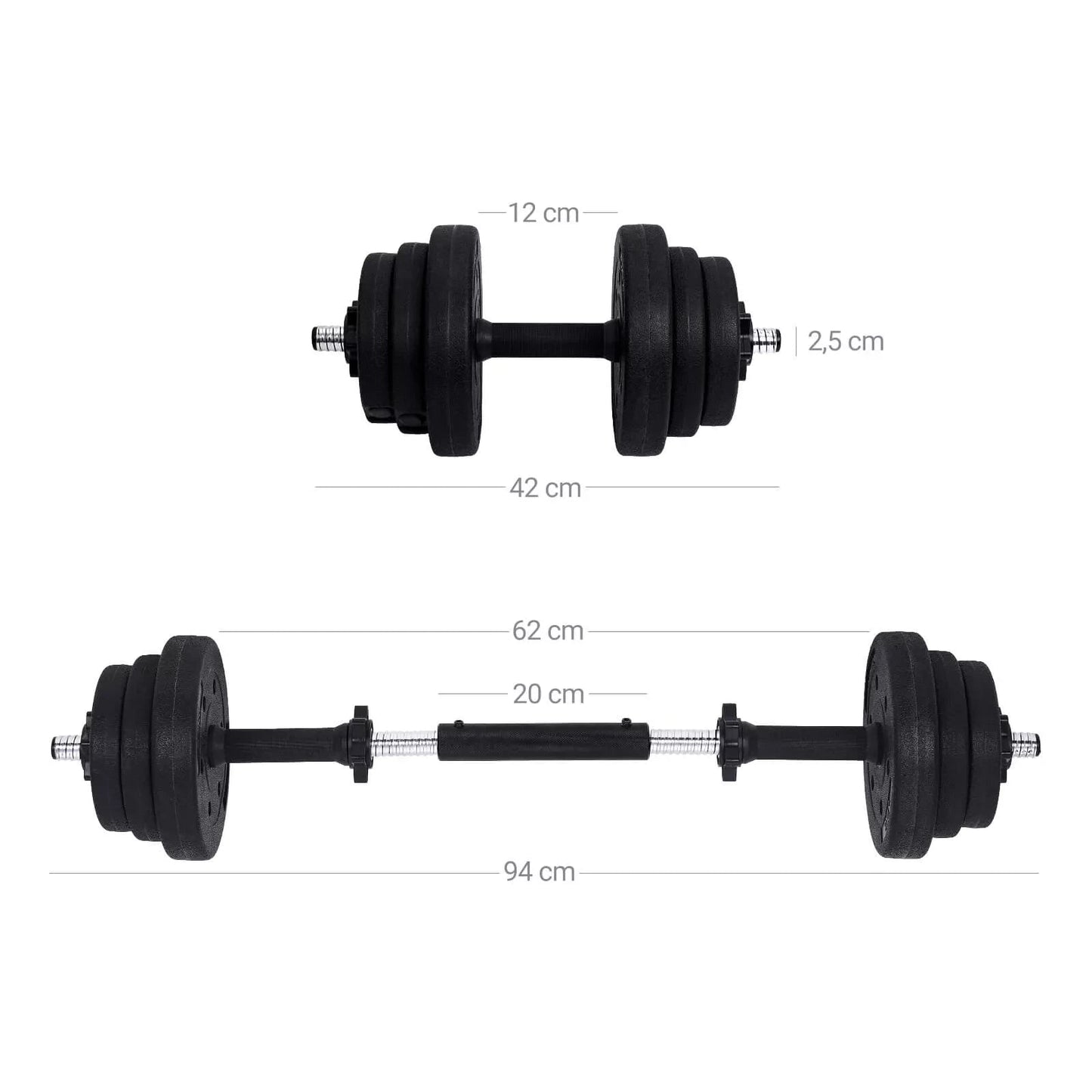 In And OutdoorMatch verstelbare kunststof halter Kaden - gewichten - dumbells Kaden - dumbells verstelbaar - met verbindende stalen buis - 2 x 15 kg - 35 x 14 cm Dumbell set