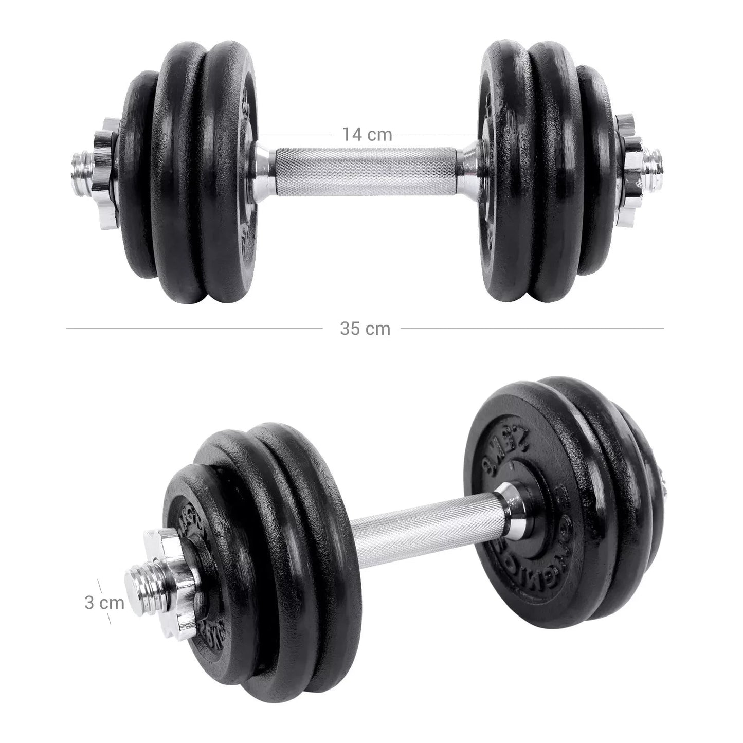 In And OutdoorMatch verstelbare kunststof halter Rossie - gewichten - dumbells Rossie - dumbells verstelbaar - met verbindende stalen buis - 2 x 15 kg - 35 x 14 cm Dumbell set