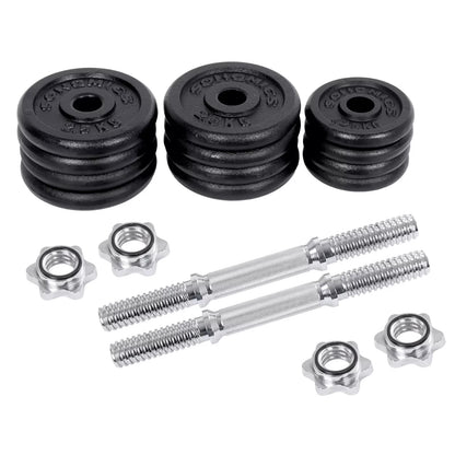 In And OutdoorMatch verstelbare kunststof halter Rossie - gewichten - dumbells Rossie - dumbells verstelbaar - met verbindende stalen buis - 2 x 15 kg - 35 x 14 cm Dumbell set