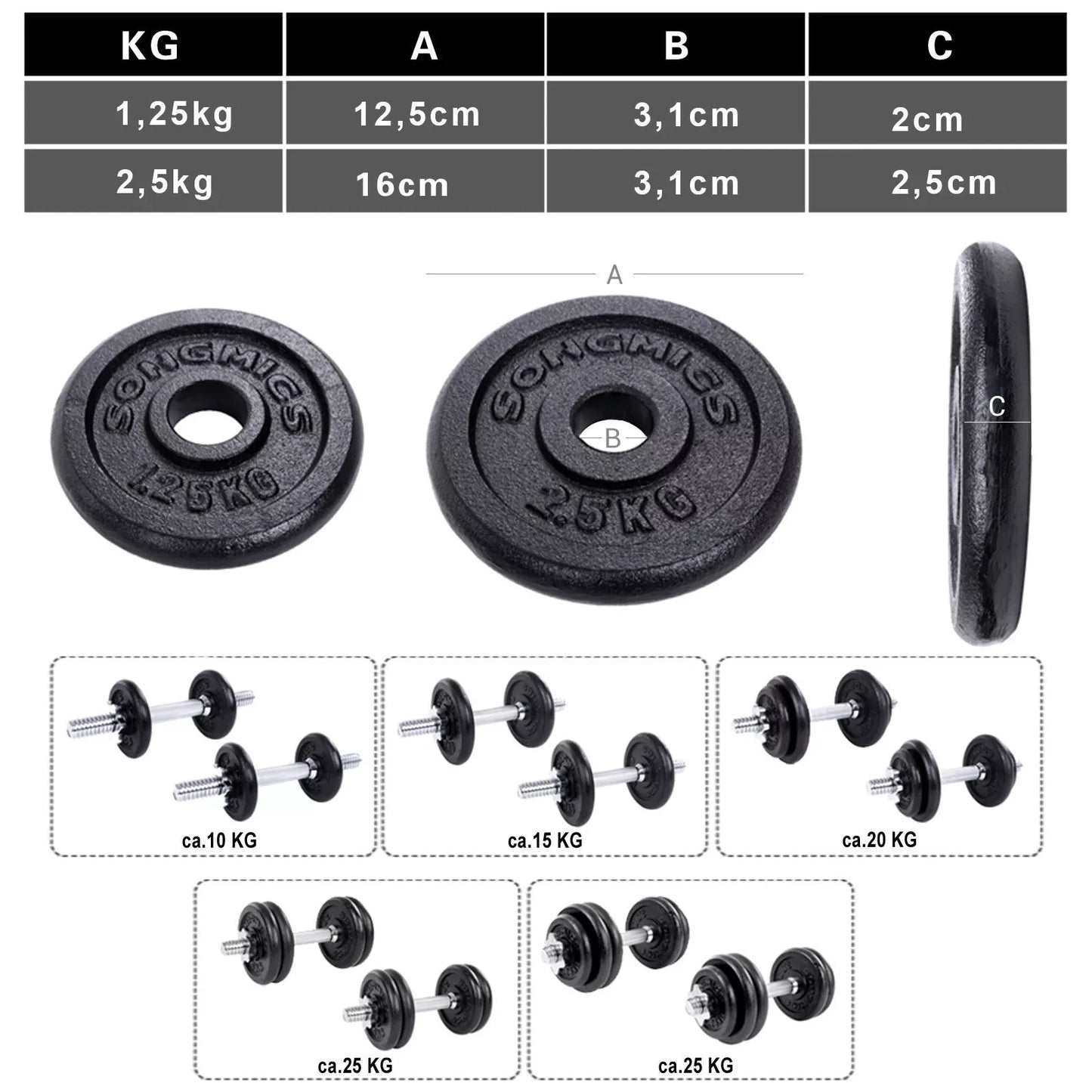 In And OutdoorMatch verstelbare kunststof halter Rossie - gewichten - dumbells Rossie - dumbells verstelbaar - met verbindende stalen buis - 2 x 15 kg - 35 x 14 cm Dumbell set