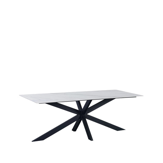 In And OutdoorMatch vierkante Eettafel Barce - 230x100cm - Marmerlook - X-poot - Sintersteen - Modern - Eetkamertafel - Wit Eettafel/ Eetkamertafel