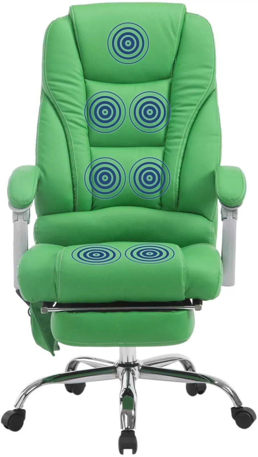 In En OutdoorMatch Ergonomische Bureaustoel Elise met massagefunctie - Lange Rugleuning - Groen - Zithoogte 47-56cm - Kunstleer - Op Wielen - Voor Volwassenen Bureaustoel