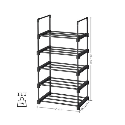 In En OutdoorMatch Schoenenrek Karrie - Metalen Schoenenrek - Stapelbaar - Ruimtebesparend - Schoenenopberger - Multifunctioneel - Staande Plank - Voor Gang - Slaapkamer - Woonkamer - Zwart shoe rack