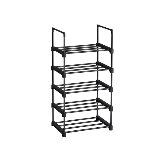 In En OutdoorMatch Schoenenrek Karrie - Metalen Schoenenrek - Stapelbaar - Ruimtebesparend - Schoenenopberger - Multifunctioneel - Staande Plank - Voor Gang - Slaapkamer - Woonkamer - Zwart shoe rack