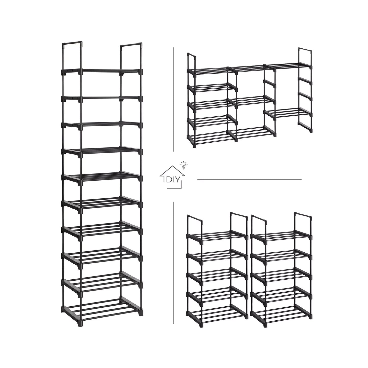 In En OutdoorMatch Schoenenrekken Tye - Set van 2 - Metalen Schoenenrek - Stapelbaar - Ruimtebesparend - Schoenenopberger - Multifunctioneel - Staande Plank - Voor Hal - Slaapkamer - Woonkamer - Zwart shoe rack