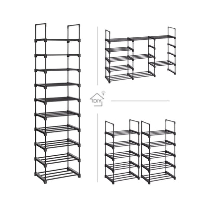 In En OutdoorMatch Schoenenrekken Tye - Set van 2 - Metalen Schoenenrek - Stapelbaar - Ruimtebesparend - Schoenenopberger - Multifunctioneel - Staande Plank - Voor Hal - Slaapkamer - Woonkamer - Zwart shoe rack