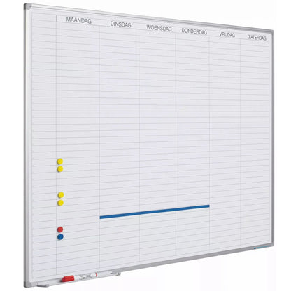 Whiteboard Deluxe Nathanael - Emaille staal - Weekplanner - Maandplanner - Jaarplanner - Magnetisch - Wit - Nederlands - 60x90cm Planbord