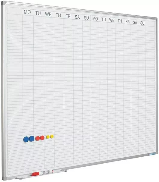 Whiteboard PRO Denny - Emaille staal - Weekplanner - Maandplanner - Jaarplanner - Magnetisch - Wit - Engels - 60x90cm Planbord