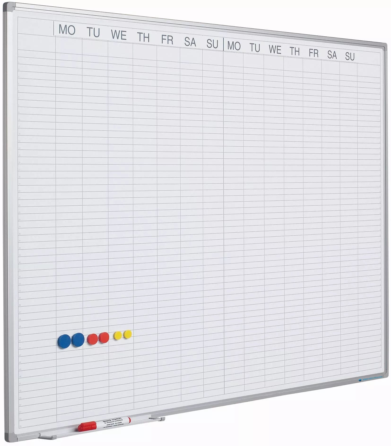 Whiteboard PRO Ingram - Emaille staal - Weekplanner - Maandplanner - Jaarplanner - Magnetisch - Wit - Engels - 90x120cm Planbord