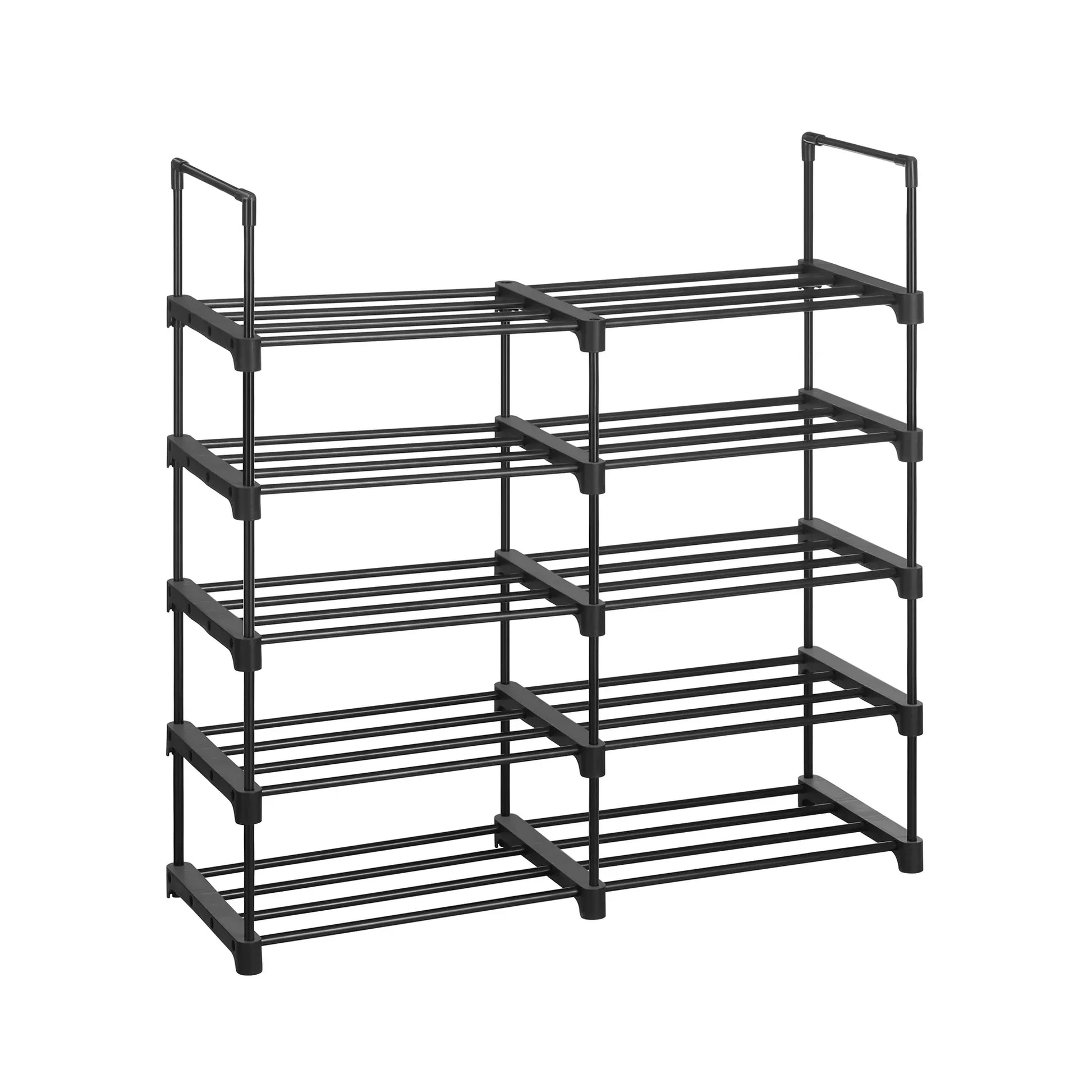 In En OutdoorMatch Schoenenrekken Tye - Set van 2 - Metalen Schoenenrek - Stapelbaar - Ruimtebesparend - Schoenenopberger - Multifunctioneel - Staande Plank - Voor Hal - Slaapkamer - Woonkamer - Zwart shoe rack